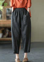 French Red Geometry Elastic Waist Harem Summer Pants Linen