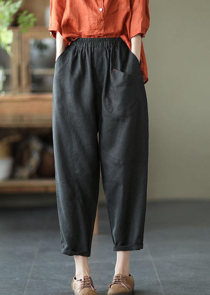 French Red Geometry Elastic Waist Harem Summer Pants Linen
