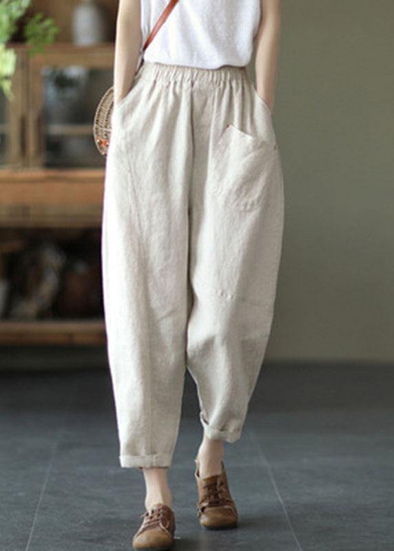 French Black Geometry Elastic Waist Harem Summer Pants Linen