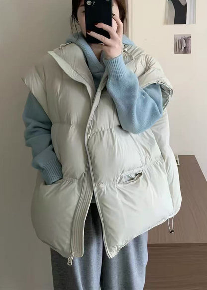French Beige Oversized Pockets Duck Down Filled Vests Winter