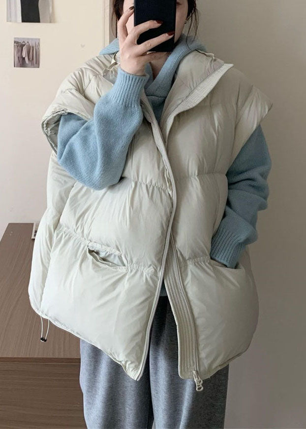 French Beige Oversized Pockets Duck Down Filled Vests Winter