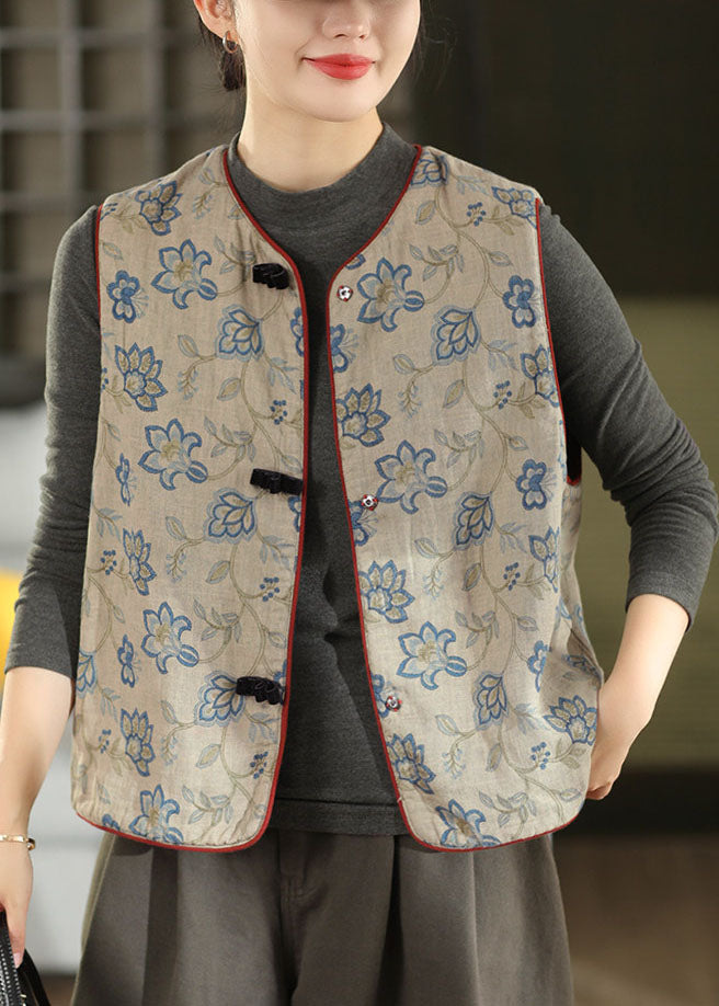 French Beige Print Wear On Both Sides Cotton Vest Tops Fall