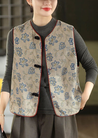 French Beige Print Wear On Both Sides Cotton Vest Tops Fall