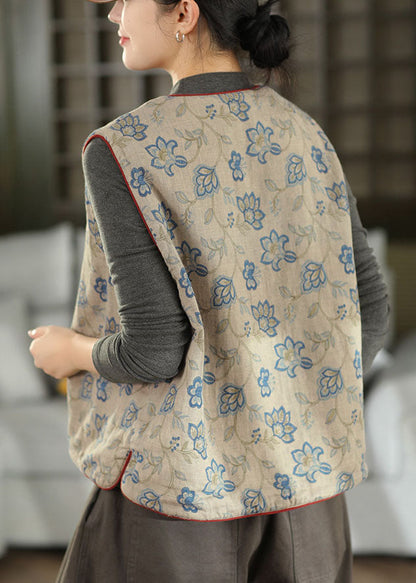 French Beige Print Wear On Both Sides Cotton Vest Tops Fall