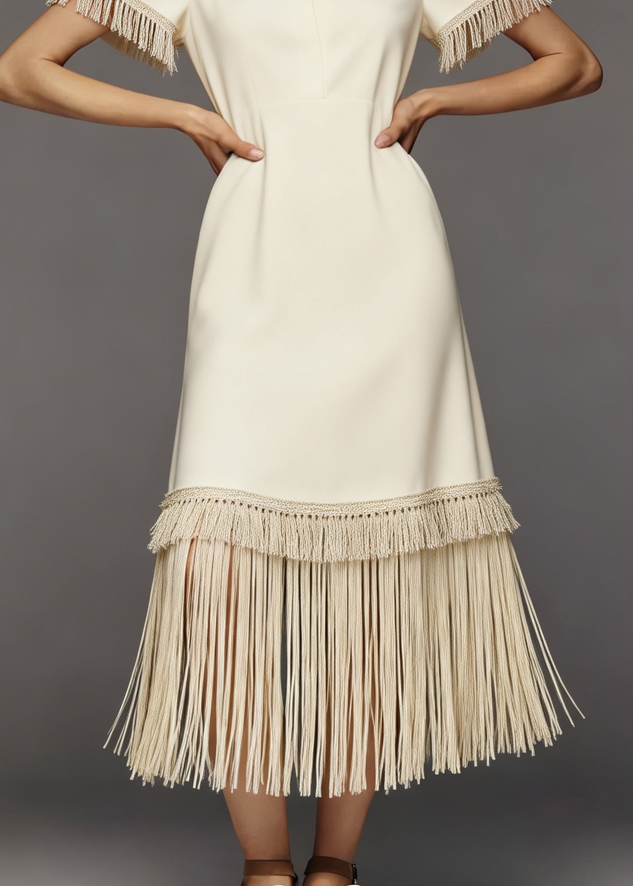 French Beige Tasseled Patchwork Cotton Maxi Dresses Summer
