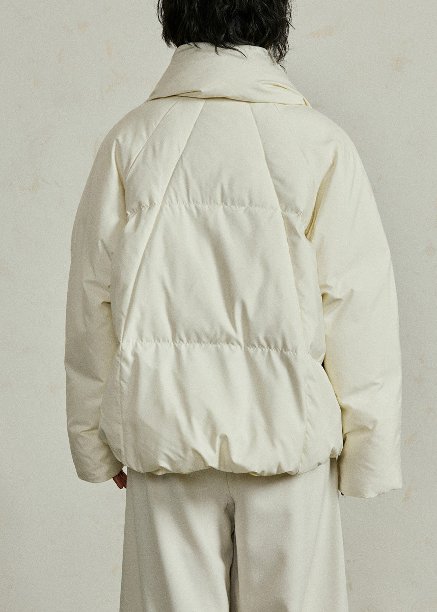 French Beige V Neck Patchwork Down Coat Winter