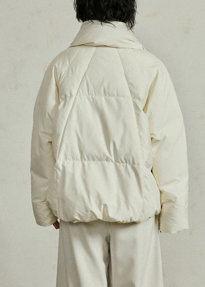 French Beige V Neck Patchwork Down Coat Winter