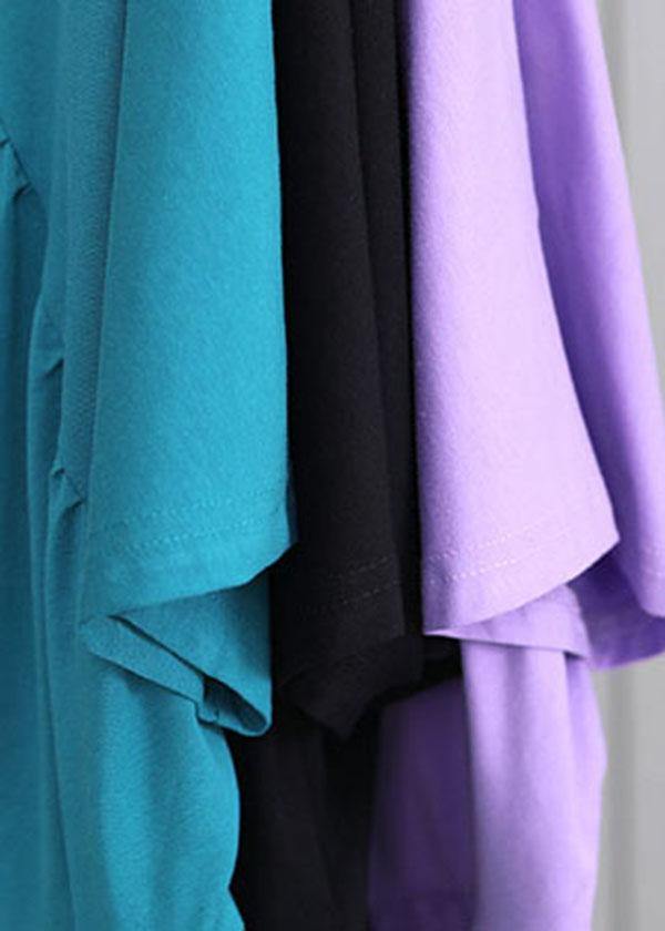 French Black Asymmetrical Cotton Dress Summer Dresses - SooLinen