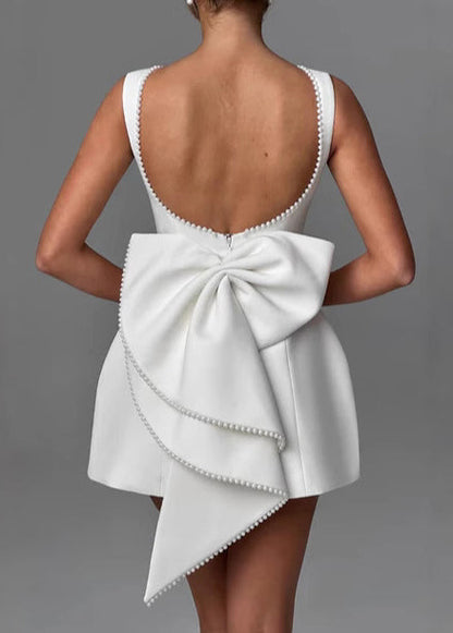 French Black Backess Bow Cotton Mini Dresses Summer