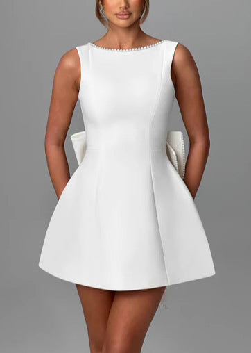 French Black Backess Bow Cotton Mini Dresses Summer