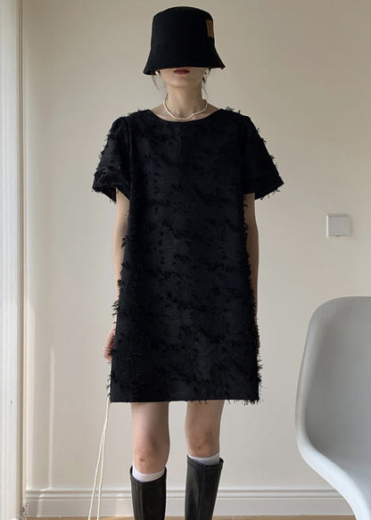 French Black Backless Chain Patchwork Cotton Mid Dresses Summer