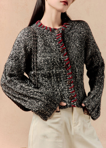 French Black Button Cozy Cotton Knit Sweaters Winter