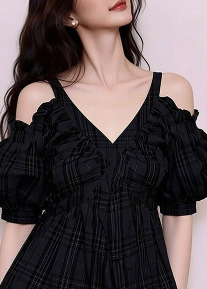 French Black Cold Shoulder Flattering Shirts Short Sleeve