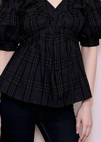 French Black Cold Shoulder Flattering Shirts Short Sleeve