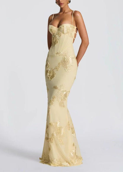 French Black Floral Tulle Slim Spaghetti Strap Dress Summer