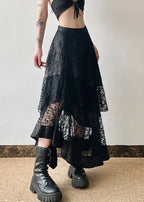 French Black High Waist Patchwork Lace Skirts Summer