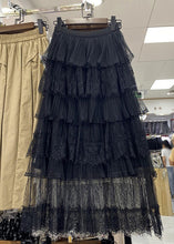 Load image into Gallery viewer, French Black Lace Wrinkled High Waist Tulle Skirt Summer