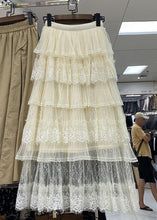Load image into Gallery viewer, French Black Lace Wrinkled High Waist Tulle Skirt Summer