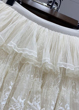 Load image into Gallery viewer, French Black Lace Wrinkled High Waist Tulle Skirt Summer