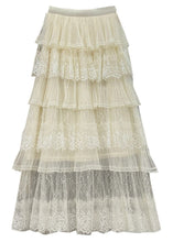 Load image into Gallery viewer, French Black Lace Wrinkled High Waist Tulle Skirt Summer