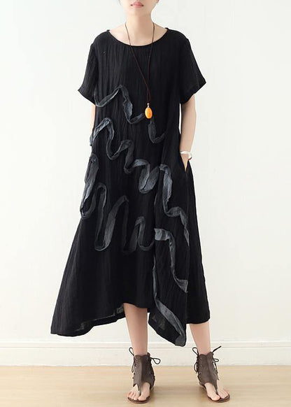 French Black Loose Linen Summer Dresses - SooLinen