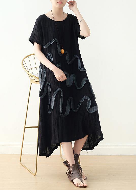 French Black Loose Linen Summer Dresses - SooLinen