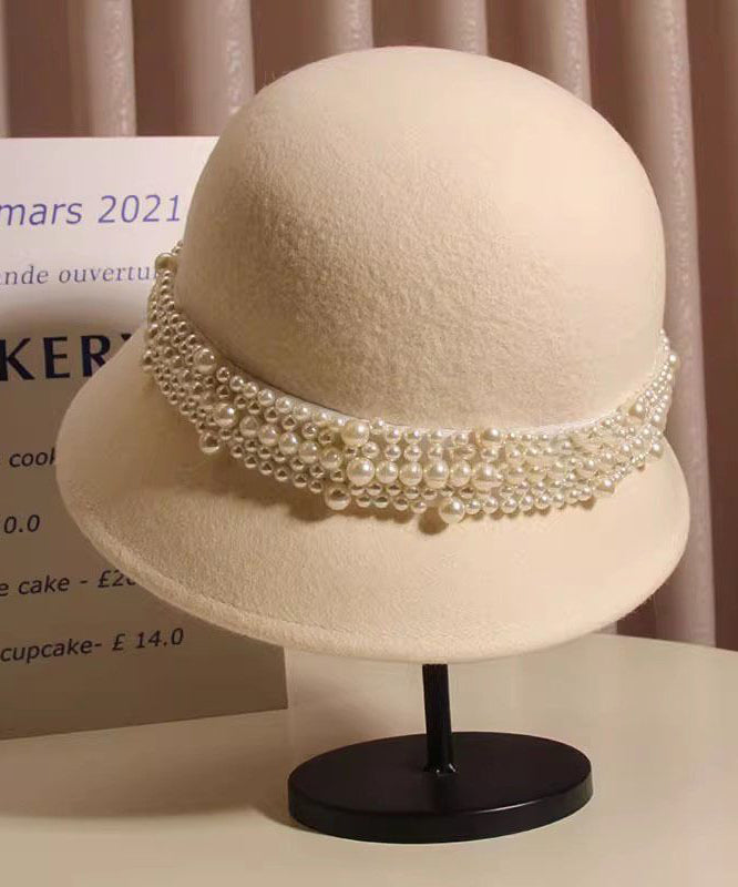 French Black Nail Bead Woolen Bucket Hat