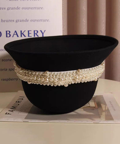 French Black Nail Bead Woolen Bucket Hat