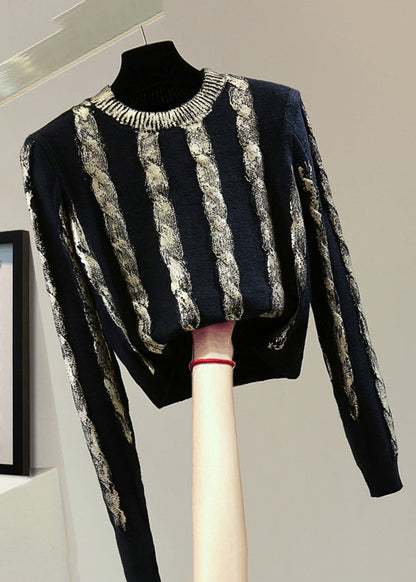 French Black O-Neck Cozy Cotton Knit Sweaters Winter