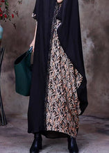 Load image into Gallery viewer, French Black O Neck Print Patchwork Silk Long Dresses Half Sleeve