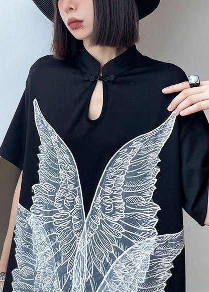 French Black Oriental Appliques Shift Dresses Summer - SooLinen