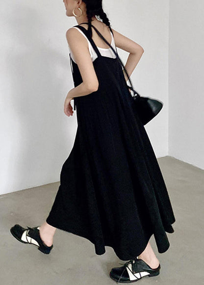 French Black Original Design High Waist Cotton Tank Dress Sleeveless