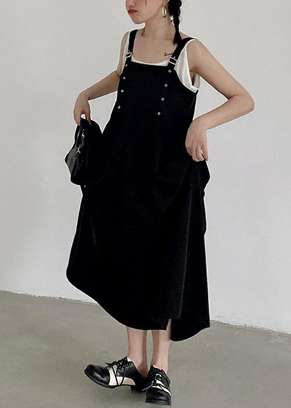 French Black Original Design High Waist Cotton Tank Dress Sleeveless