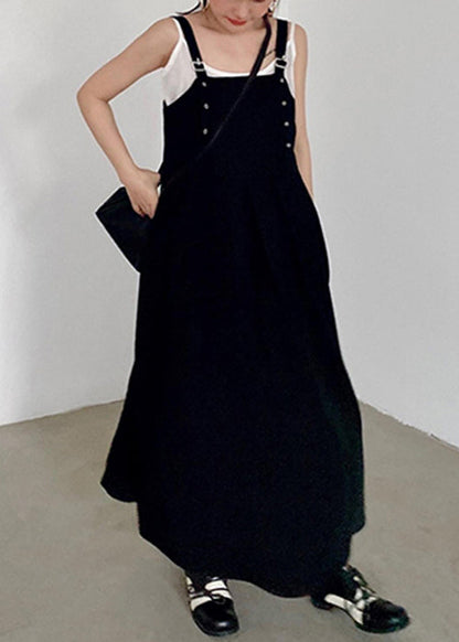 French Black Original Design High Waist Cotton Tank Dress Sleeveless