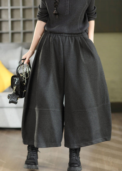 French Black Oversized Elastic Waist Corduroy Harem Pants Fall