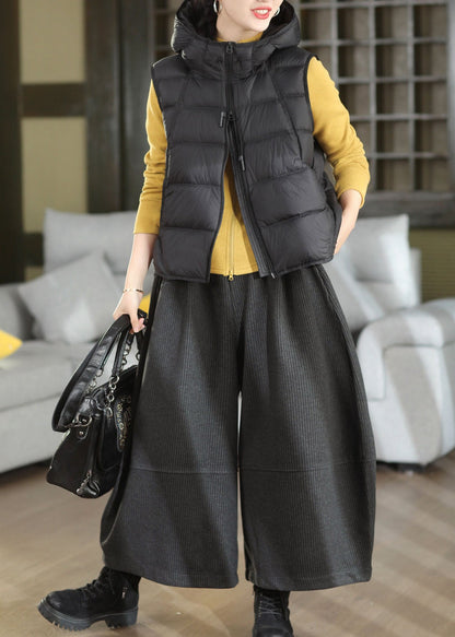 French Black Oversized Elastic Waist Corduroy Harem Pants Fall