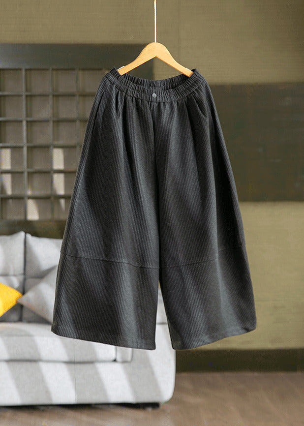 French Black Oversized Elastic Waist Corduroy Harem Pants Fall
