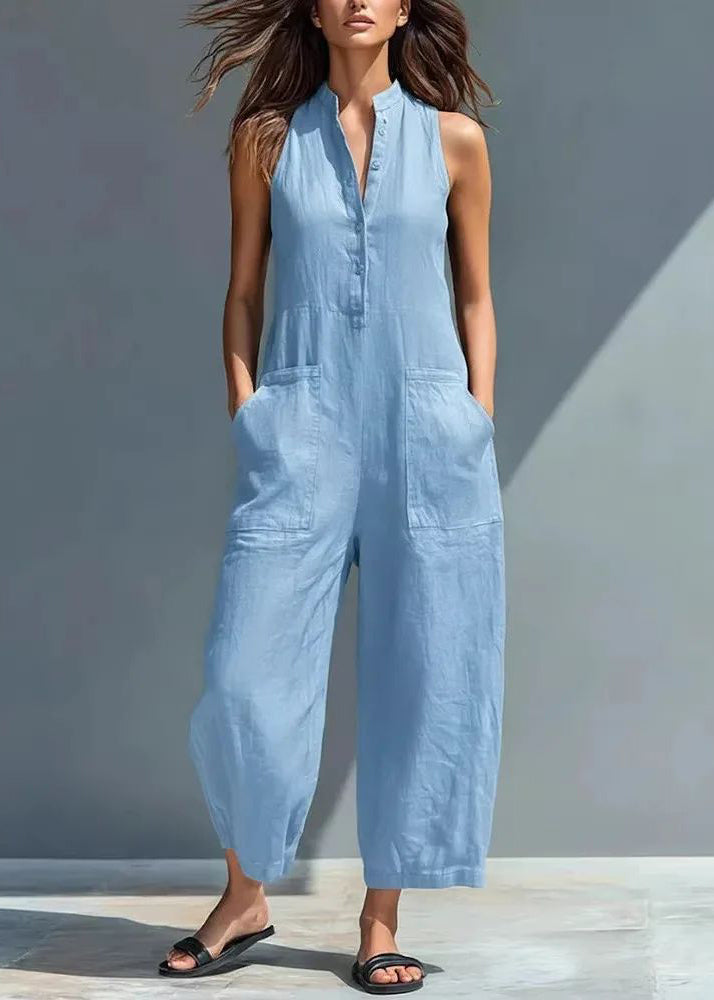 French Black Patchwork High Waist Solid Jumpsuits Sleeveless