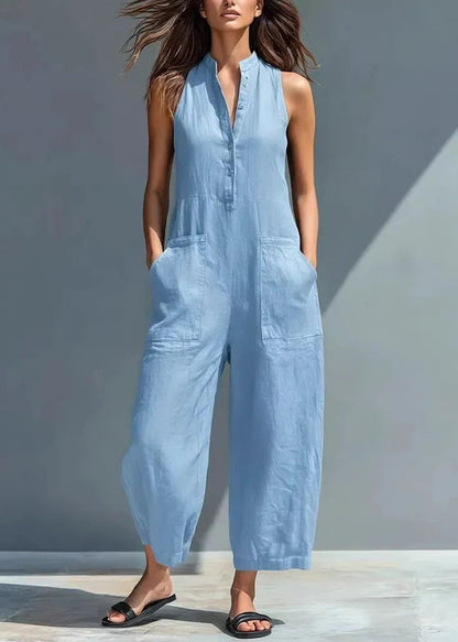 French Black Patchwork High Waist Solid Jumpsuits Sleeveless