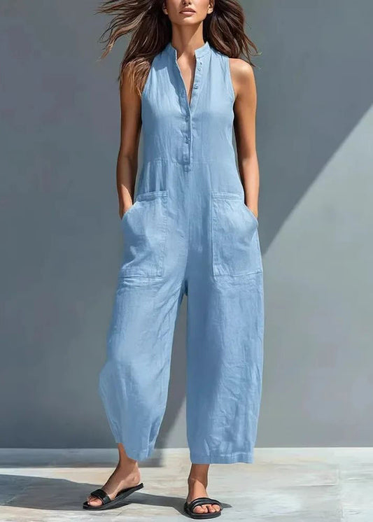 French Black Patchwork High Waist Solid Jumpsuits Sleeveless