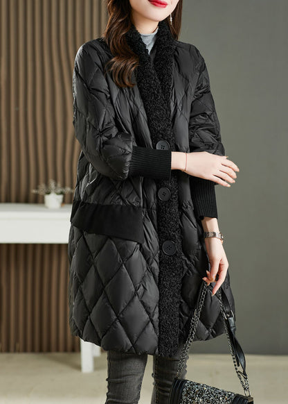 French Black PocketsTeddy Faux Fur Patchwork Blended Parka Winter