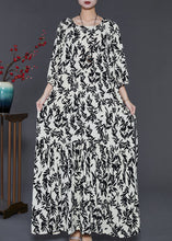 Load image into Gallery viewer, French Black Print Cotton Holiday Dress Summer