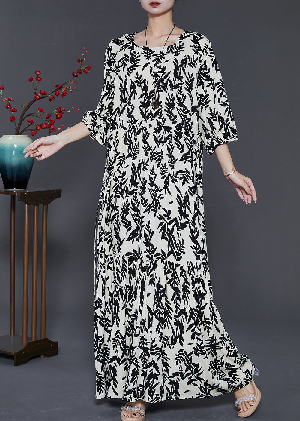 French Black Print Cotton Holiday Dress Summer