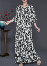 Load image into Gallery viewer, French Black Print Cotton Holiday Dress Summer