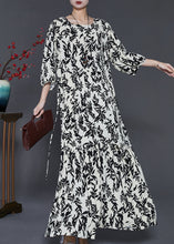 Load image into Gallery viewer, French Black Print Cotton Holiday Dress Summer