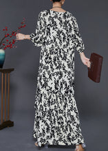 Load image into Gallery viewer, French Black Print Cotton Holiday Dress Summer