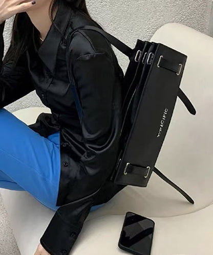 French Black Solid Durable Calf Leather Versatile Satchel Handbag