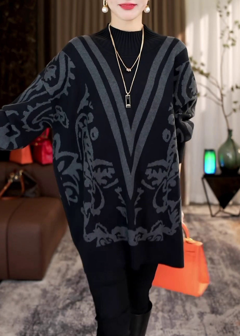 French Black Turtleneck Cozy Knit Sweaters Batwing Sleeve