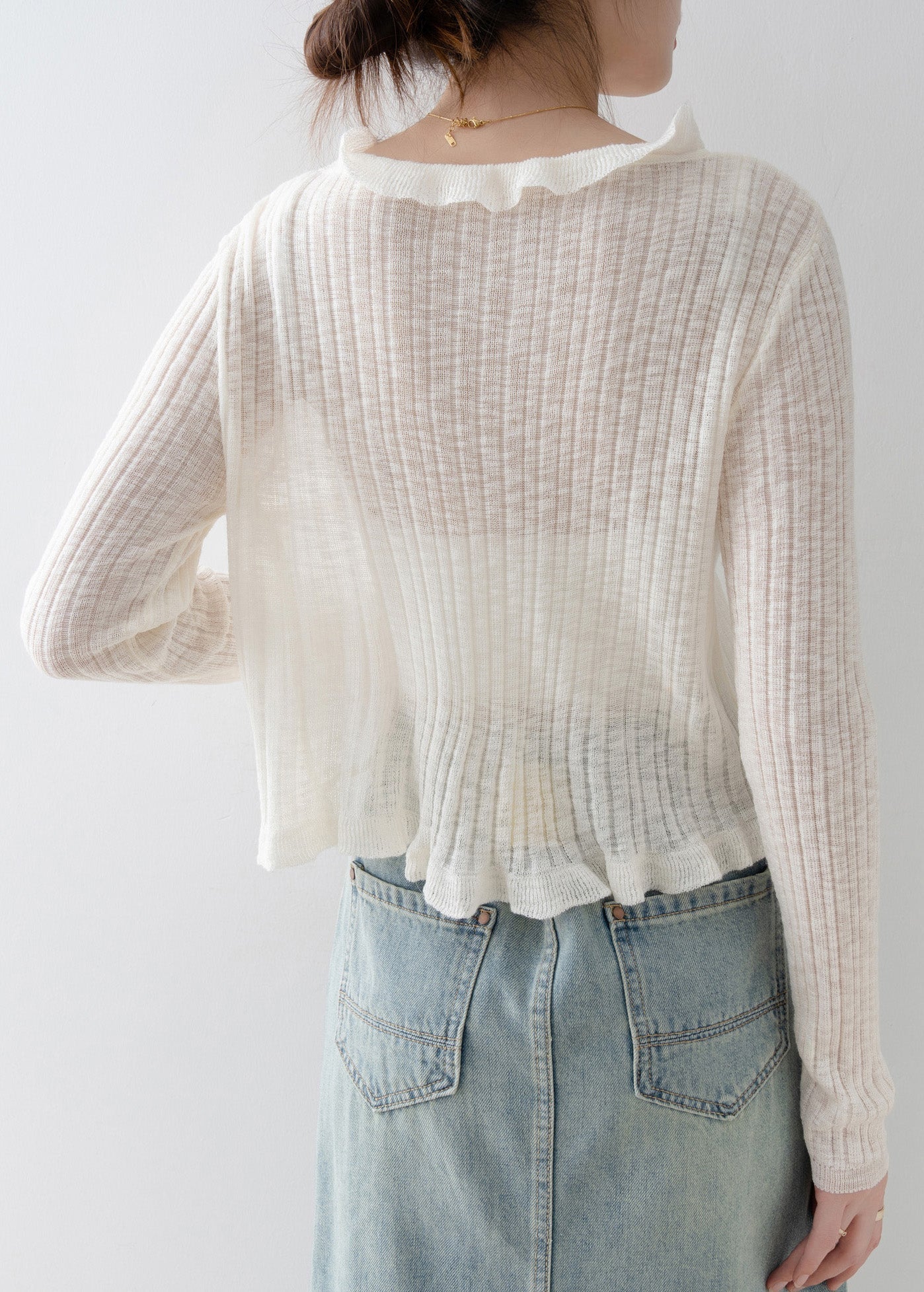 French Black V Neck Ruffled Floral Knit Cardigan Spring