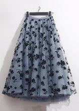 Load image into Gallery viewer, French Blue Floral Elastic Waist Tulle Skirts Summer